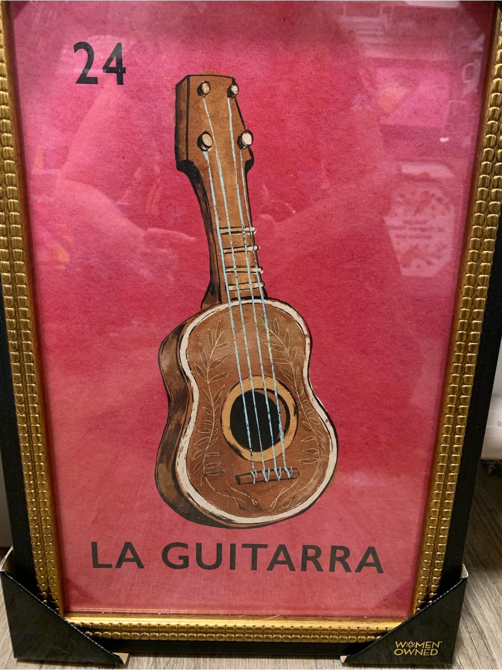 La Guitarra Vintage Style Art Print - Brown Guitar on Red